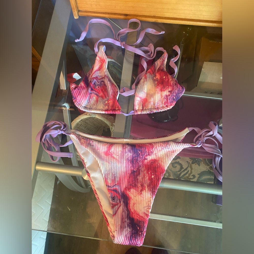 Pink and Purple Marble Print Bikini